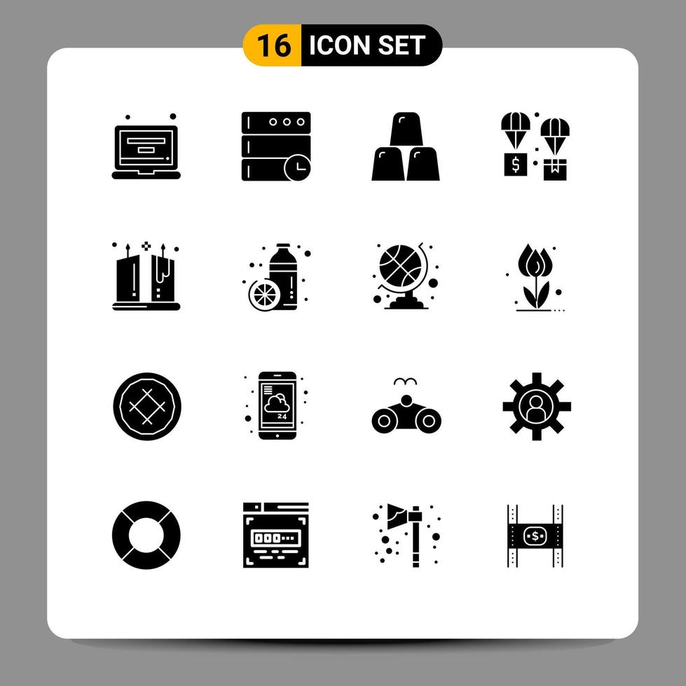 16 Thematic Vector Solid Glyphs and Editable Symbols of illumination parachute business logistic delivery Editable Vector Design Elements
