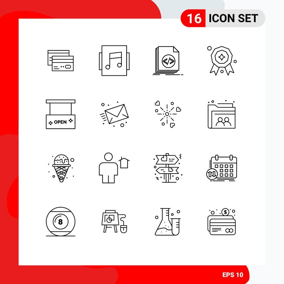 paquete de iconos de vector de stock de 16 signos y símbolos de línea para elementos de diseño de vector editables de archivo de script de música de premio de premio