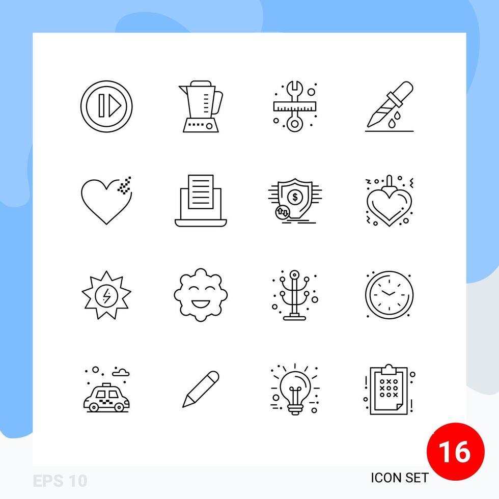 Set of 16 Modern UI Icons Symbols Signs for broken medicine repair medical droup Editable Vector Design Elements