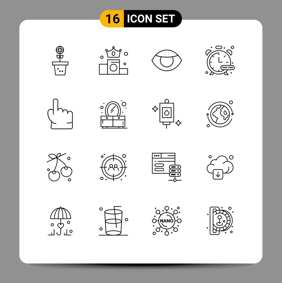 Mobile Interface Outline Set of 16 Pictograms of finger hobby position hobbies vision Editable Vector Design Elements