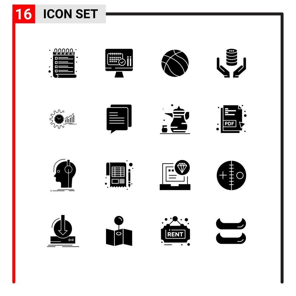 Editable Vector Line Pack of 16 Simple Solid Glyphs of chart secure ball safe database Editable Vector Design Elements