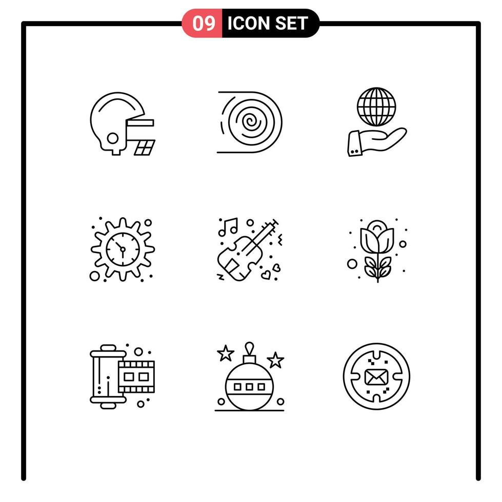 paquete de iconos de vector de stock de 9 signos y símbolos de línea para elementos de diseño de vector editables de engranaje de tiempo de negocio de reloj de música