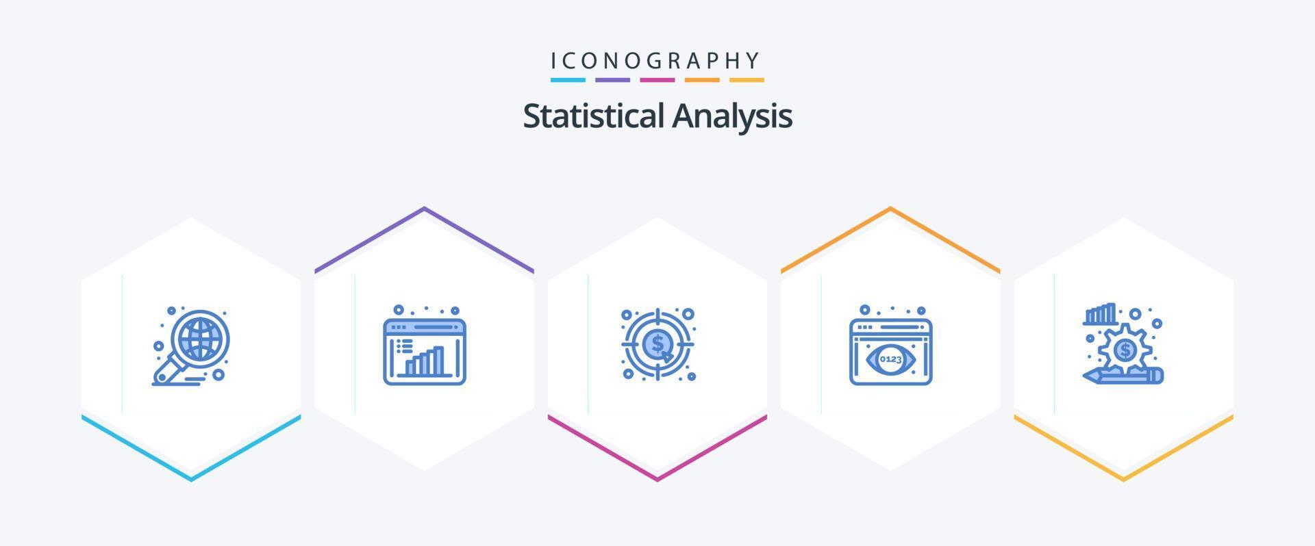 paquete de 25 íconos azules de análisis estadístico que incluye el proceso de análisis. análisis de los datos. evaluación de datos. seguimiento analítico. grafico vector