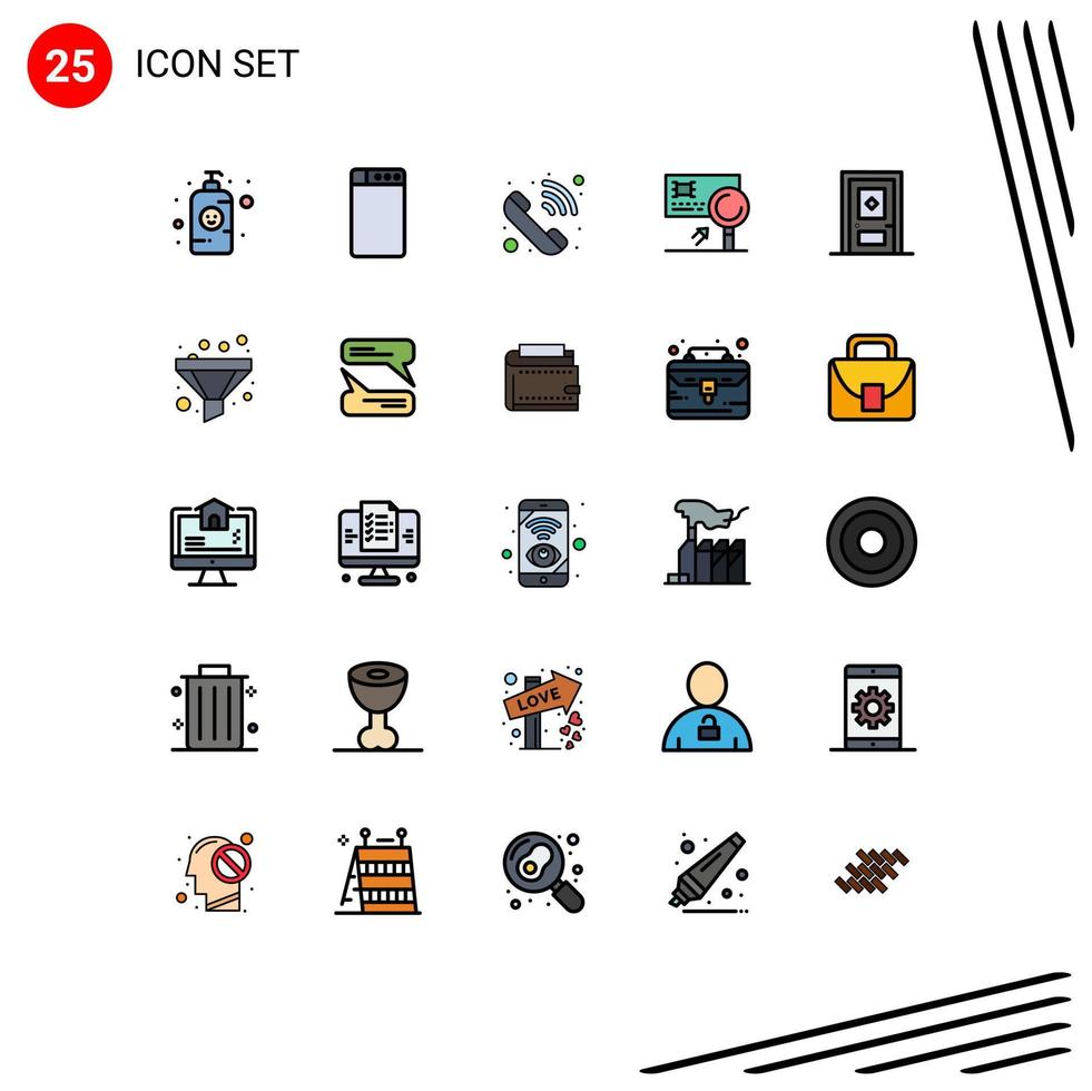 Editable Vector Line Pack of 25 Simple Filled line Flat Colors of construction building phone call fraud card Editable Vector Design Elements