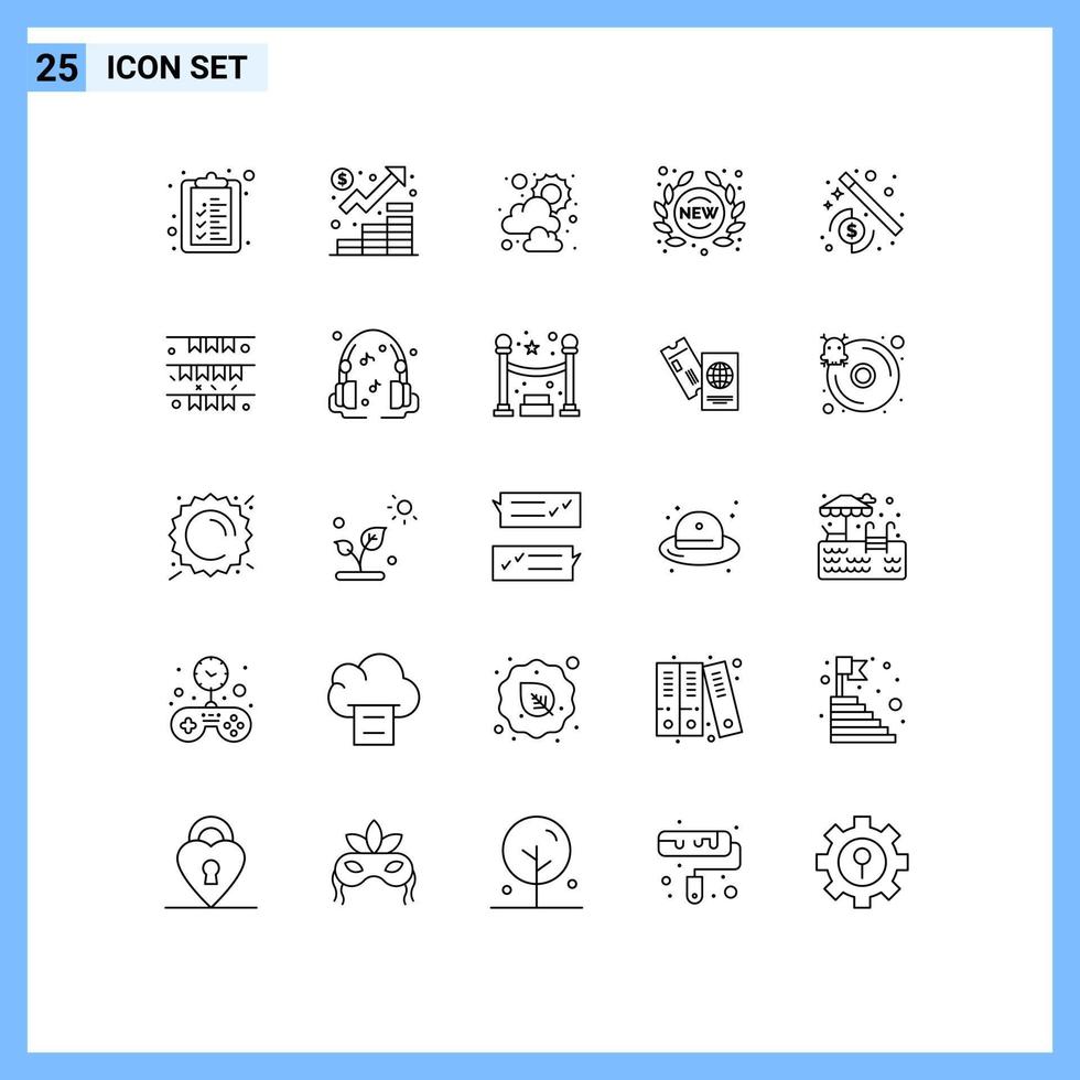 Pack of 25 Modern Lines Signs and Symbols for Web Print Media such as seo store sun sign new Editable Vector Design Elements