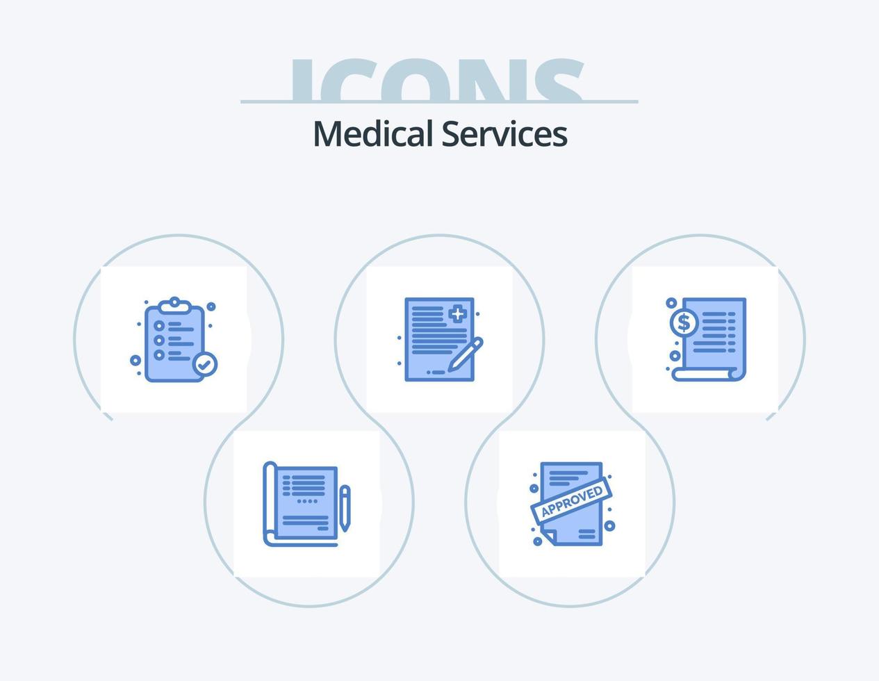 servicios médicos blue icon pack 5 diseño de iconos. médico. documento. médico. historia. archivo vector