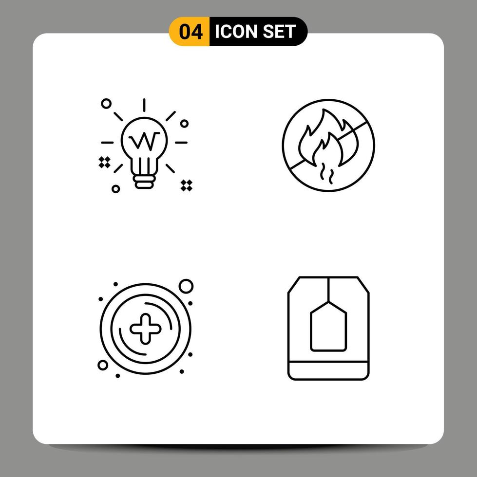 Set of 4 Modern UI Icons Symbols Signs for bulb add solution no plus Editable Vector Design Elements