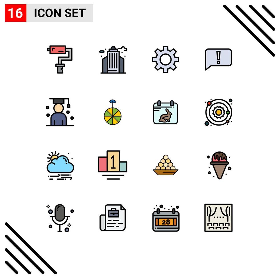 Universal Icon Symbols Group of 16 Modern Flat Color Filled Lines of graduation avatar romz ui error Editable Creative Vector Design Elements