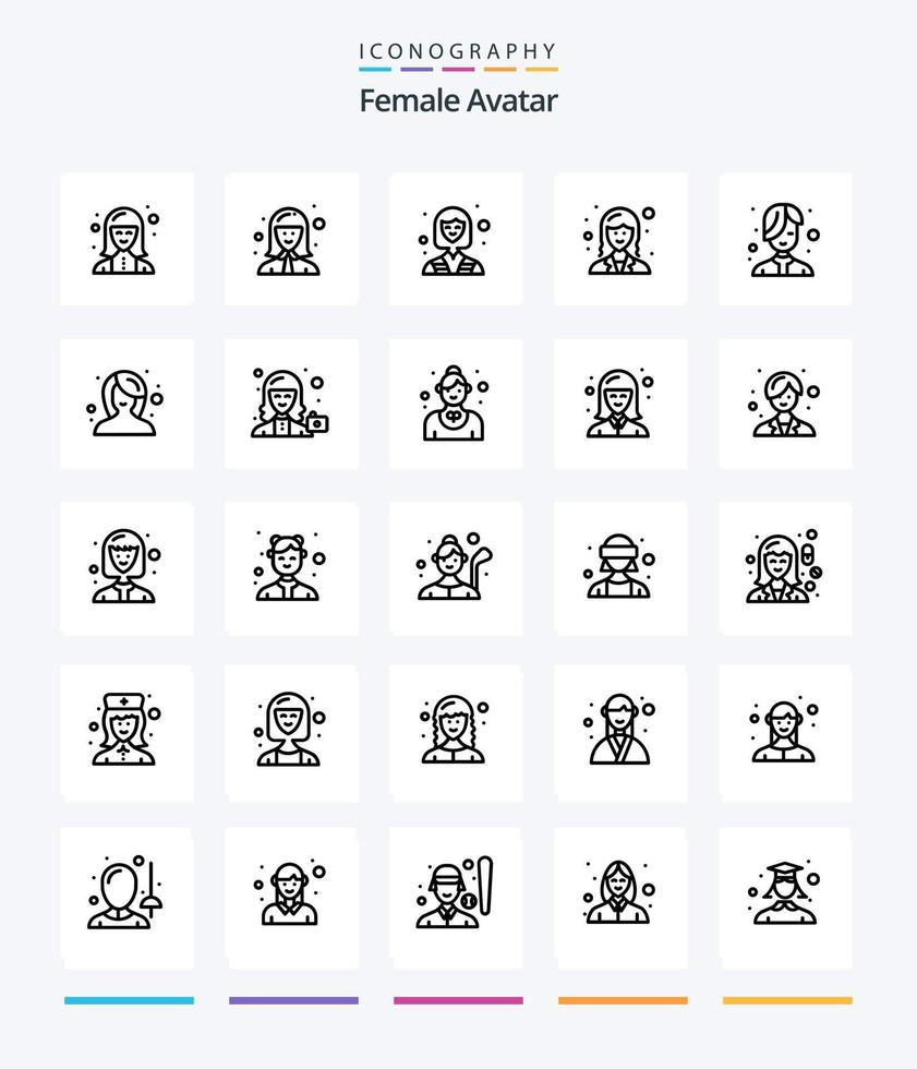 avatar femenino creativo 25 paquete de iconos de contorno como dama. empleado. dama. negocio. mujer vector