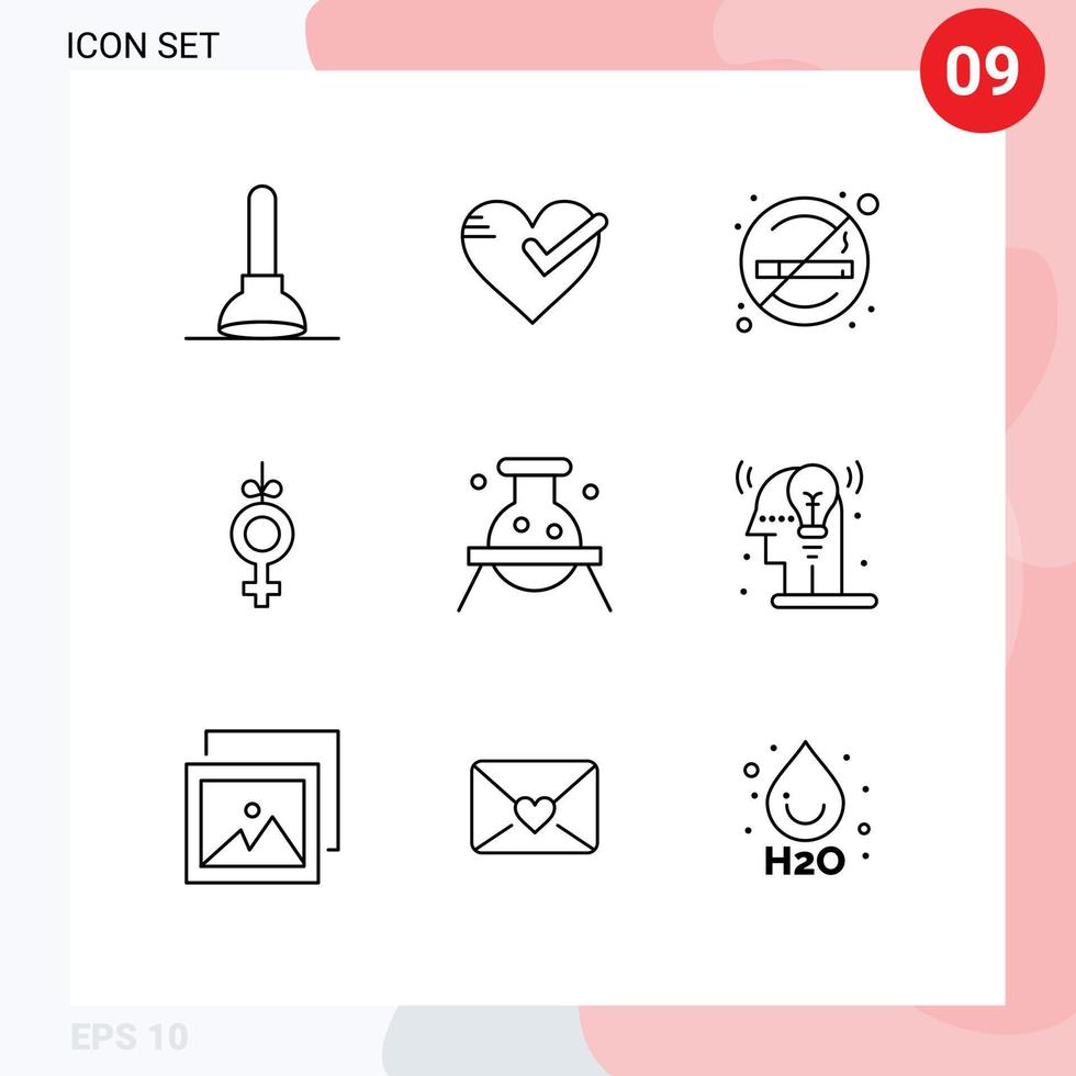 conjunto de 9 iconos de interfaz de usuario modernos símbolos signos para química bioquímica salud cinta género elementos de diseño vectorial editables vector