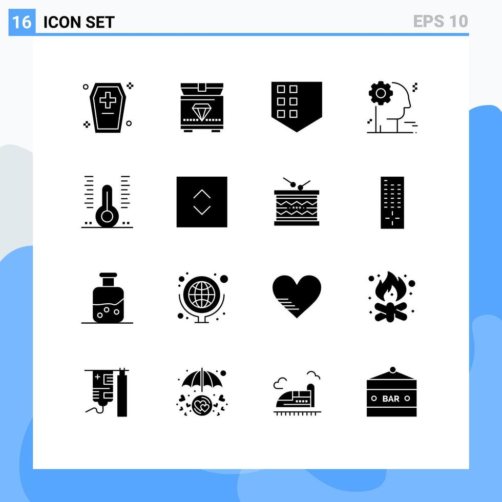 User Interface Pack of 16 Basic Solid Glyphs of medical healthcare protect health gear Editable Vector Design Elements