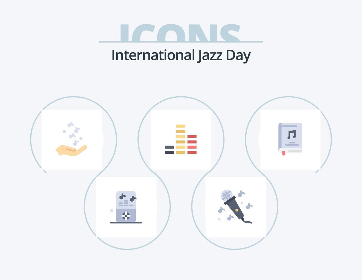 día internacional del jazz paquete de iconos planos 5 diseño de iconos. multimedia. álbum. mano. multimedia. música vector