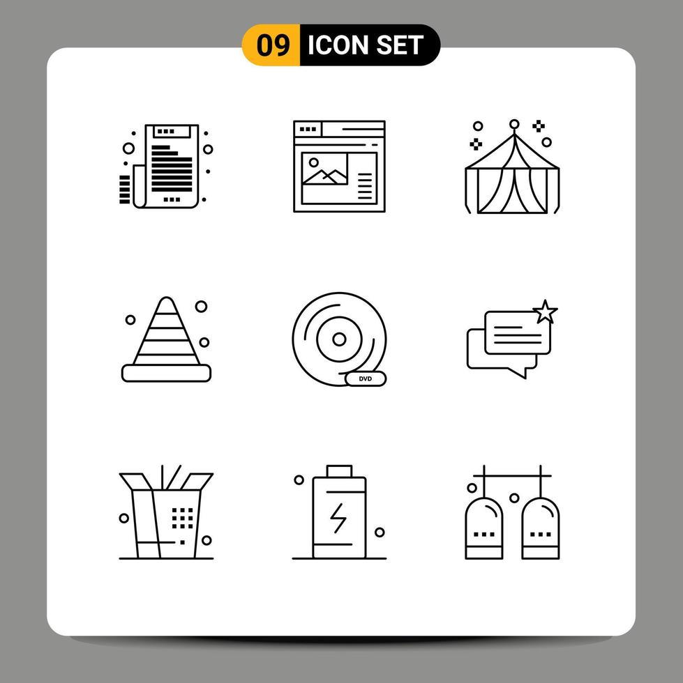 User Interface Pack of 9 Basic Outlines of tool construction gallery bumper tent Editable Vector Design Elements