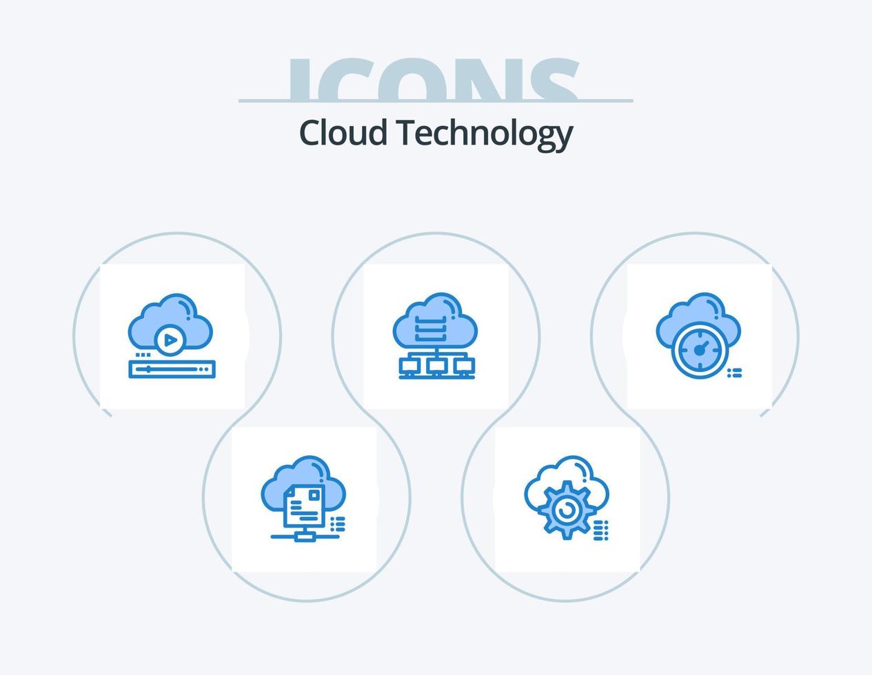 paquete de iconos azul de tecnología de nube 5 diseño de iconos. datos. red. informática. en línea. jugador vector