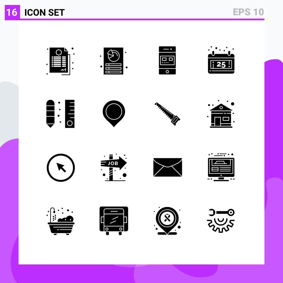 Set of 16 Modern UI Icons Symbols Signs for draw date bank christmas store Editable Vector Design Elements