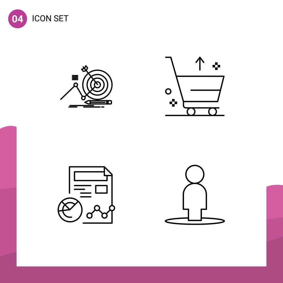 Universal Icon Symbols Group of 4 Modern Filledline Flat Colors of target chart focus e analytics Editable Vector Design Elements