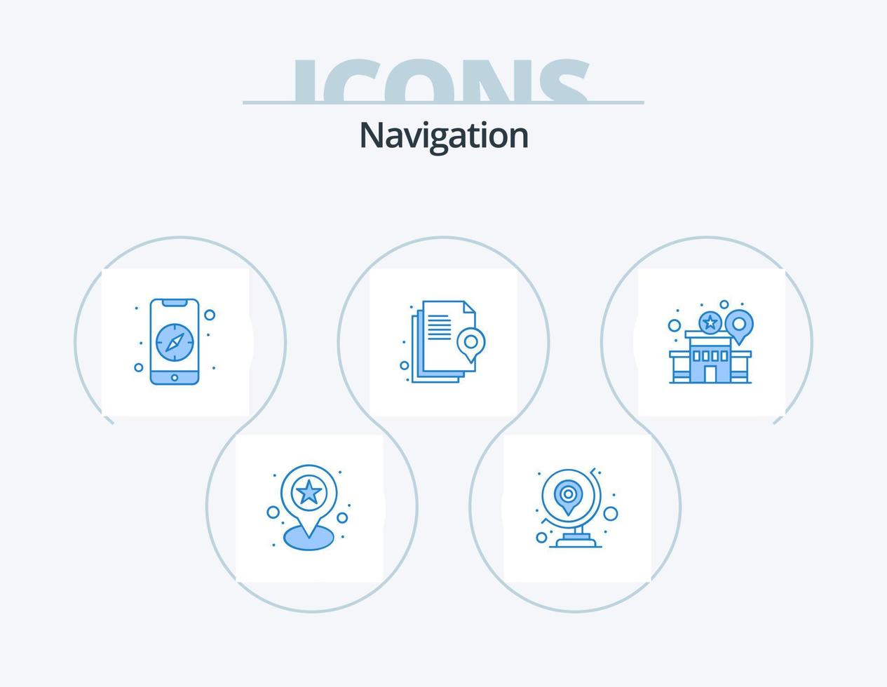 Navigation Blue Icon Pack 5 Icon Design. station. location. compass. building. file vector