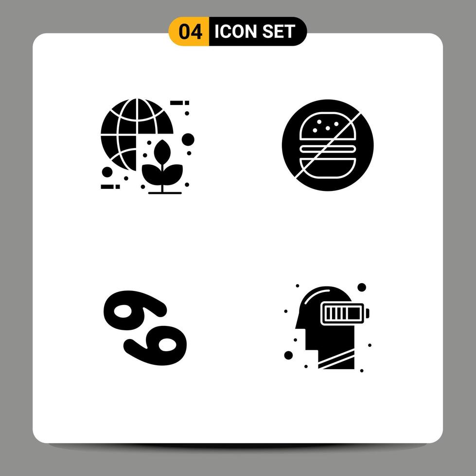 Modern Set of 4 Solid Glyphs and symbols such as global astrology world eat zodiac Editable Vector Design Elements