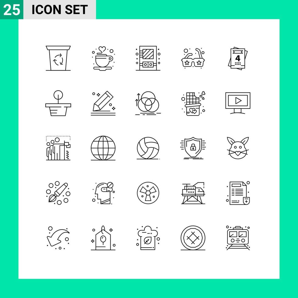 paquete de iconos de vector de stock de 25 signos y símbolos de línea para elementos de diseño de vector editables de sol de invitación de gabinete de amor de planta