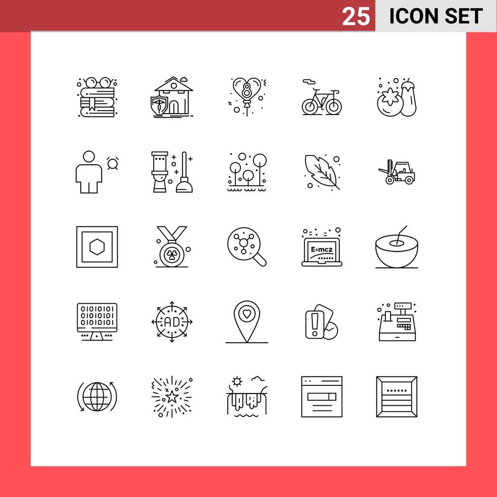 25 Thematic Vector Lines and Editable Symbols of vegetable shopping protection transport bicycle Editable Vector Design Elements
