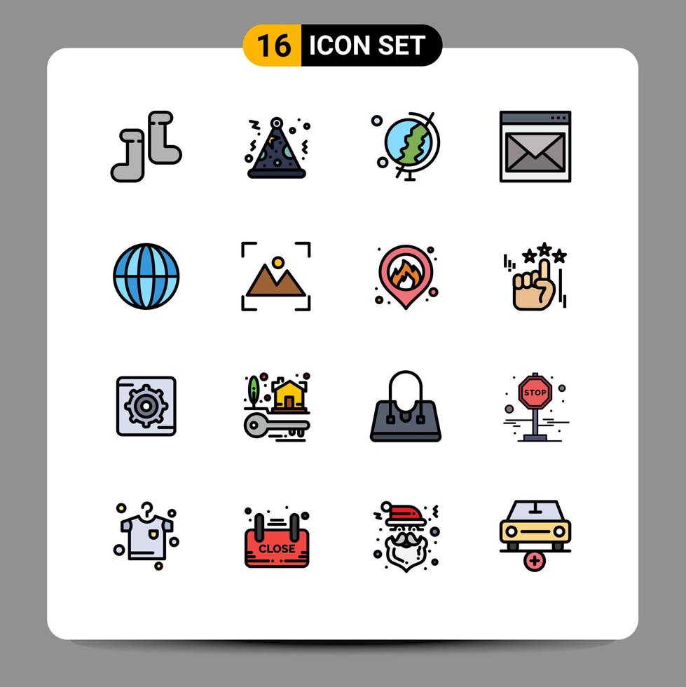 grupo de símbolos de iconos universales de 16 líneas llenas de colores planos modernos de comunicación de globo de cultivo elementos de diseño de vectores creativos editables de correo global