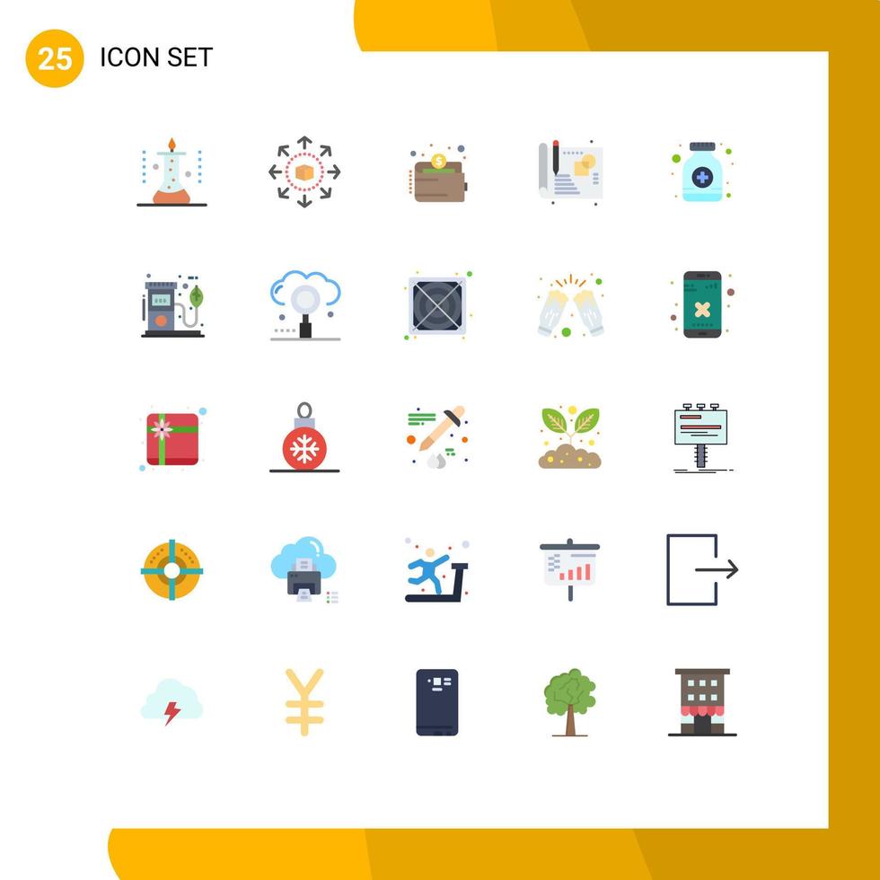 Mobile Interface Flat Color Set of 25 Pictograms of syrup sketch shopping store process money Editable Vector Design Elements