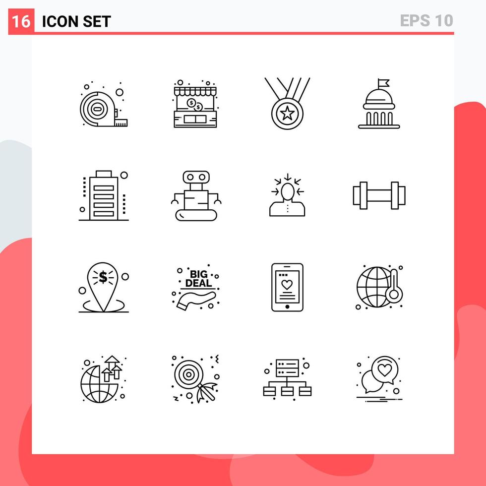 Universal Icon Symbols Group of 16 Modern Outlines of devices battery medals vote political Editable Vector Design Elements