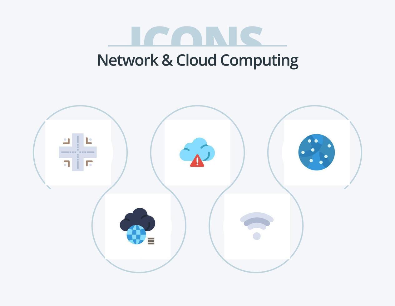 paquete de iconos planos de red y computación en nube 5 diseño de iconos. tecnología. Internet. mapa. global. alerta vector