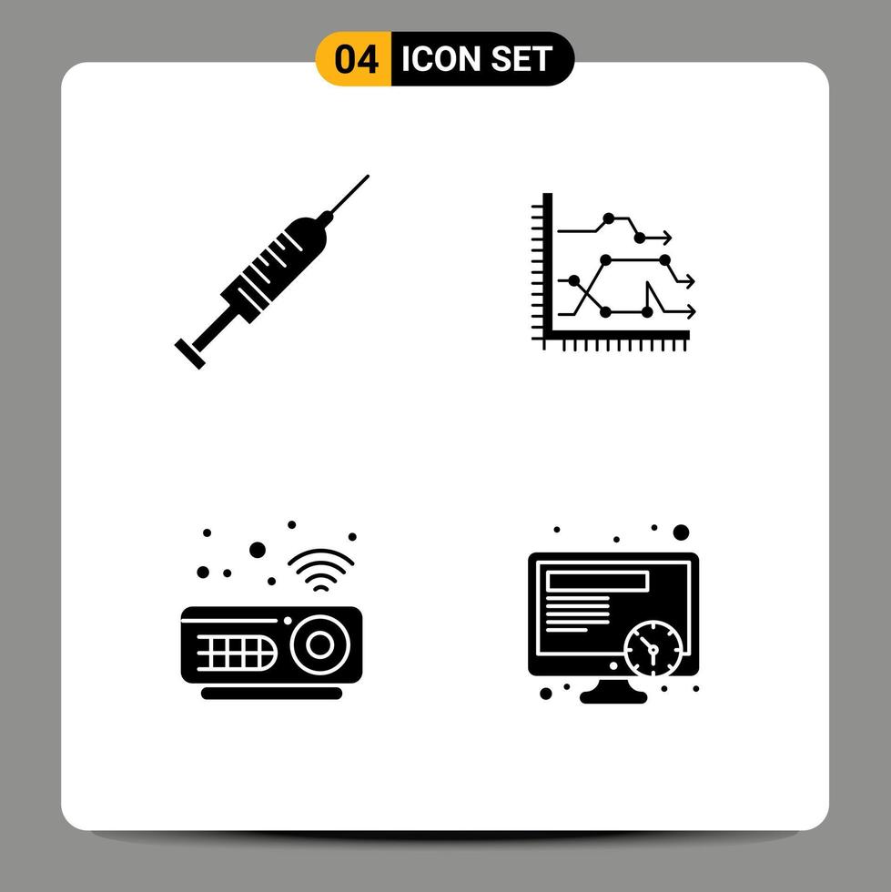 Group of 4 Modern Solid Glyphs Set for syringe graph needle business devices Editable Vector Design Elements