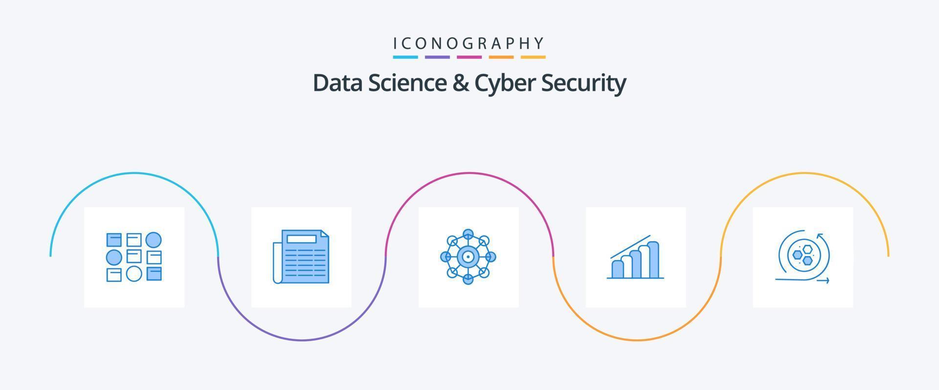 Data Science And Cyber Security Blue 5 Icon Pack Including modeling. modeling. machine. analysis. progress vector