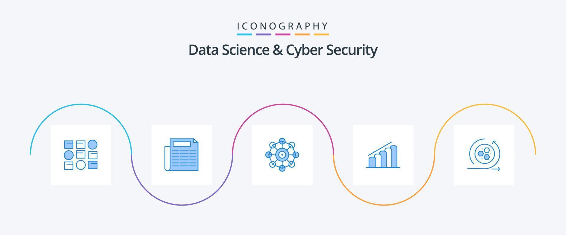 paquete de iconos azul 5 de ciencia de datos y seguridad cibernética que incluye modelado. modelado. máquina. análisis. progreso vector