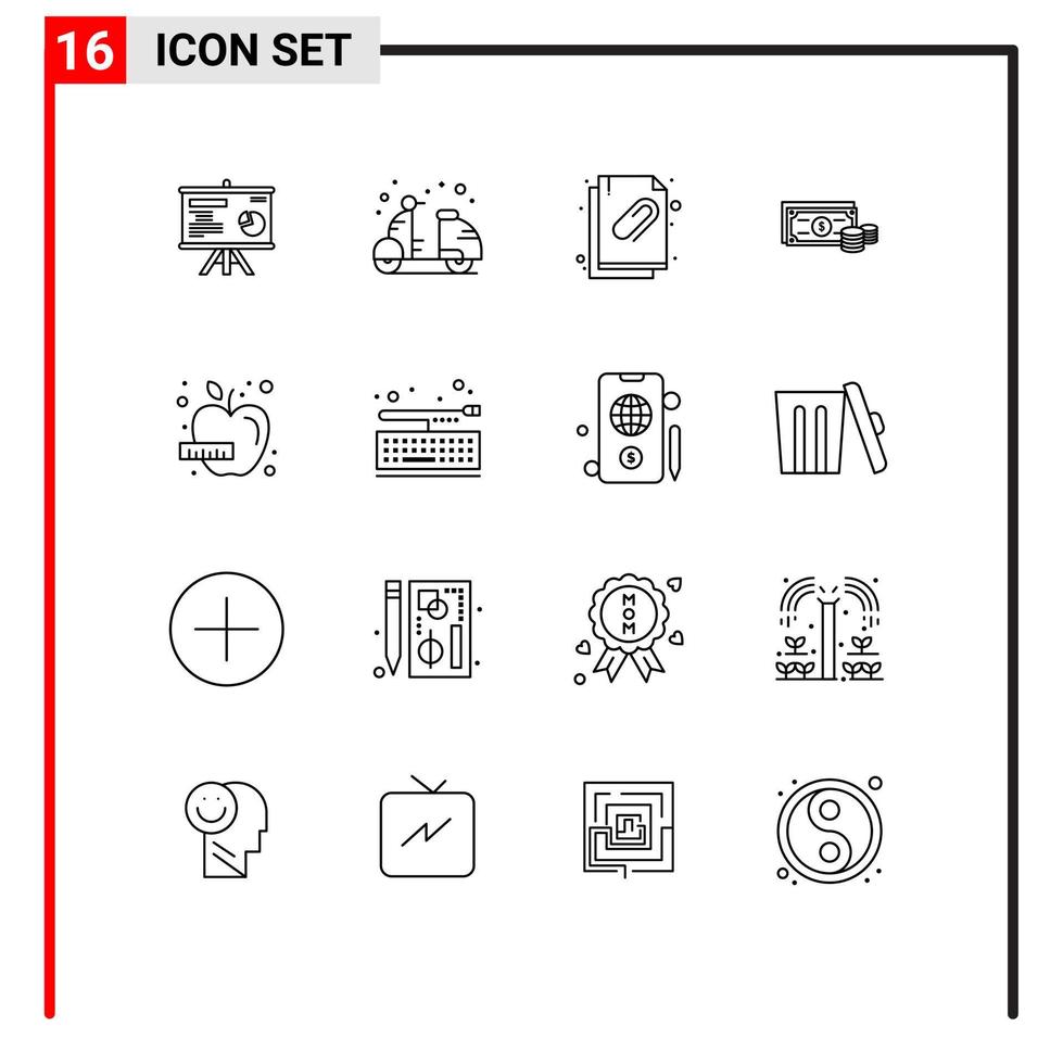 grupo universal de símbolos de icono de 16 esquemas modernos de finanzas empresariales archivo de monedas de verano elementos de diseño vectorial editables vector