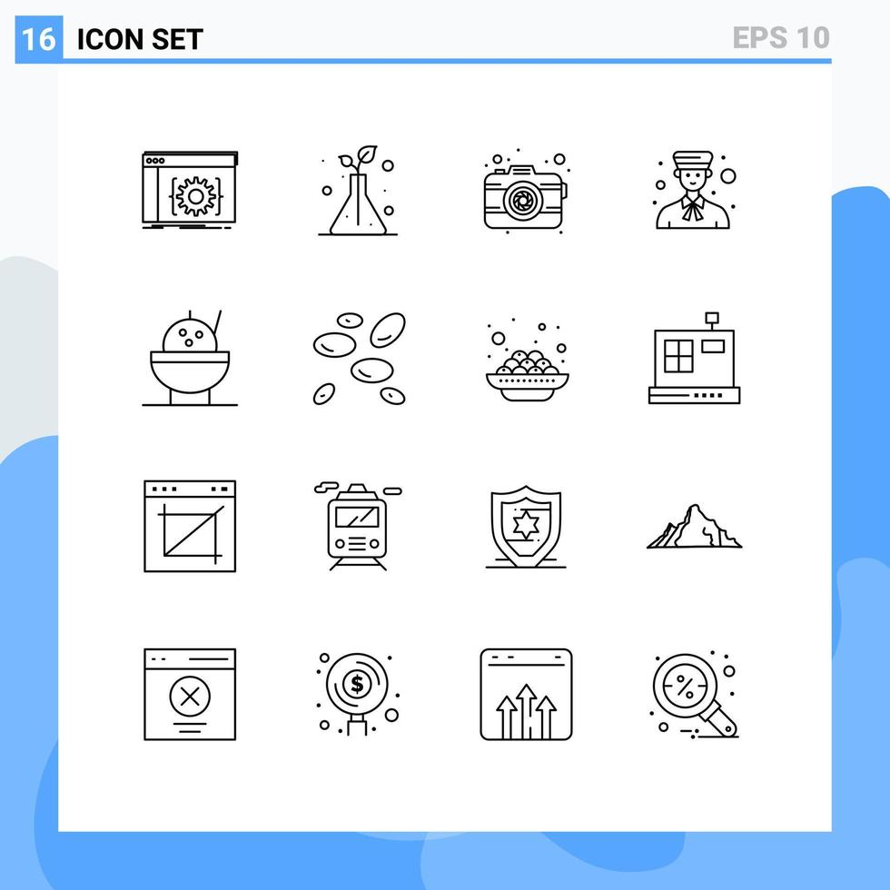Pictogram Set of 16 Simple Outlines of bowl people camera boy avatar Editable Vector Design Elements