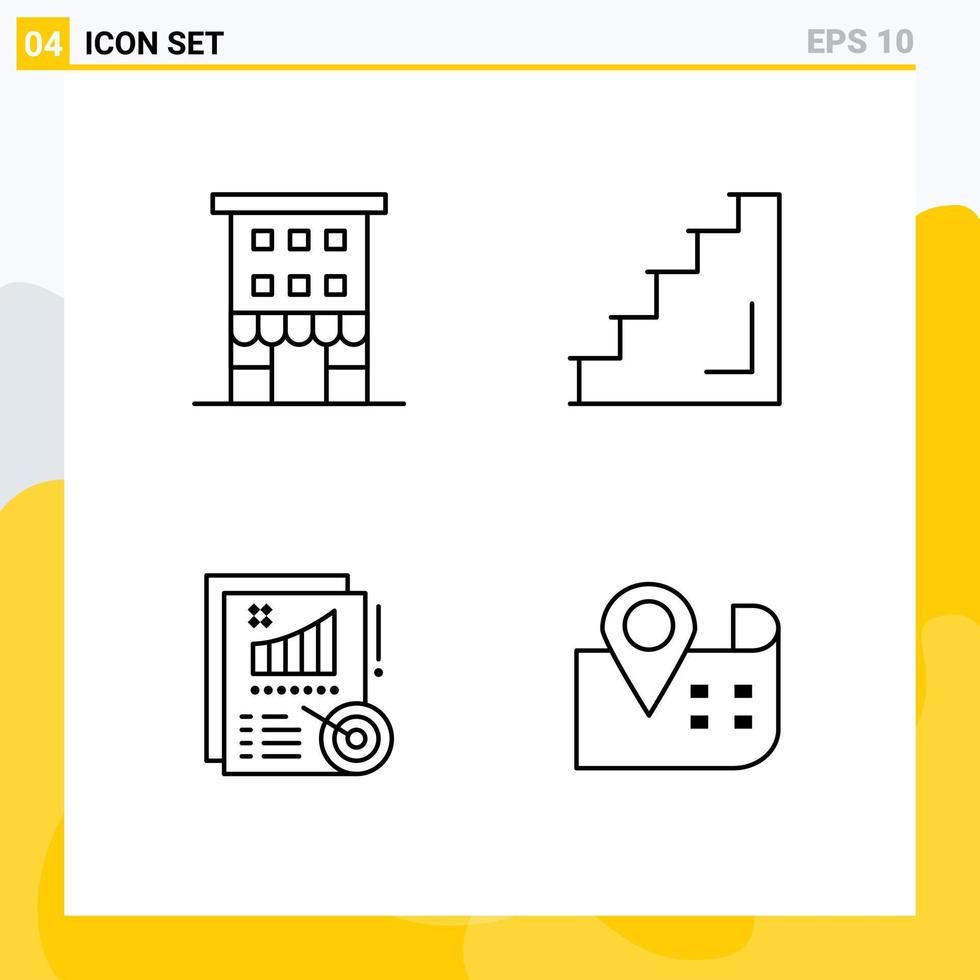 Set of 4 Vector Filledline Flat Colors on Grid for buildings stairs shop front interior metrics Editable Vector Design Elements
