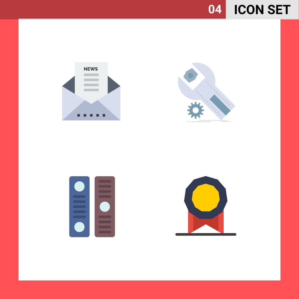 Modern Set of 4 Flat Icons Pictograph of email archive newsletter installation document Editable Vector Design Elements