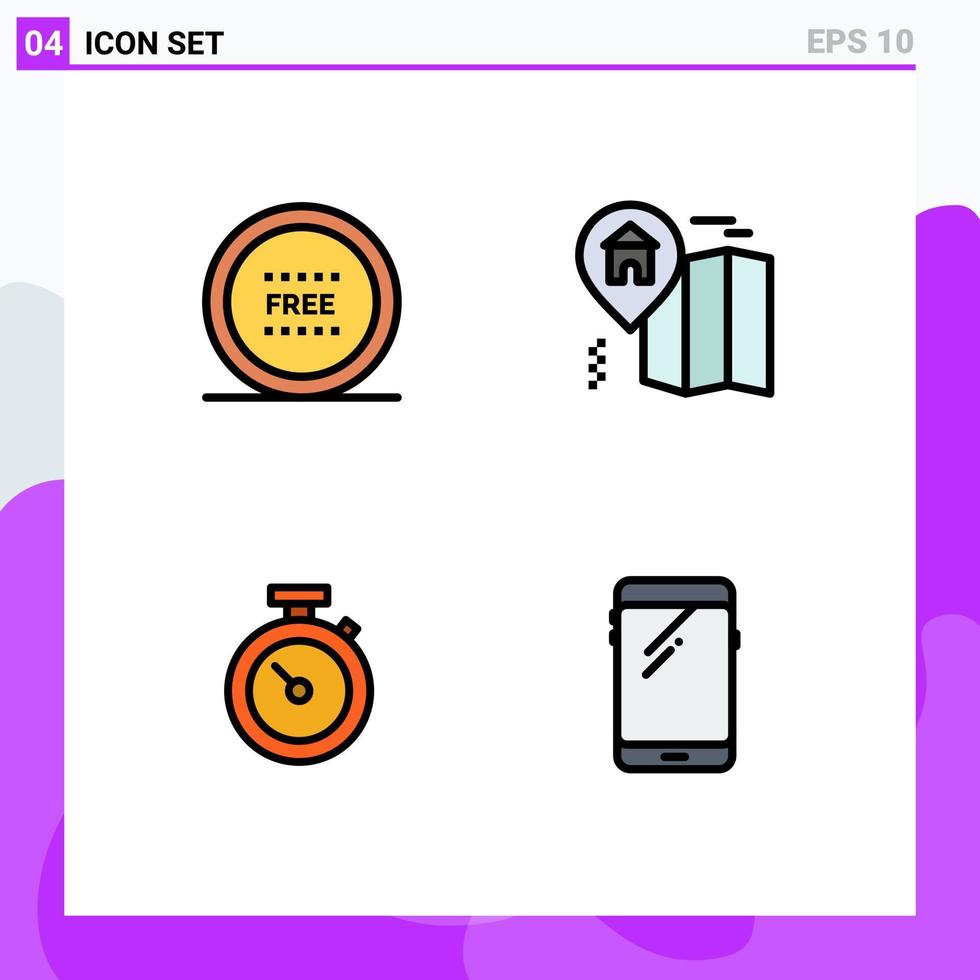 Editable Vector Line Pack of 4 Simple Filledline Flat Colors of ecommerce stopwatch line location time Editable Vector Design Elements