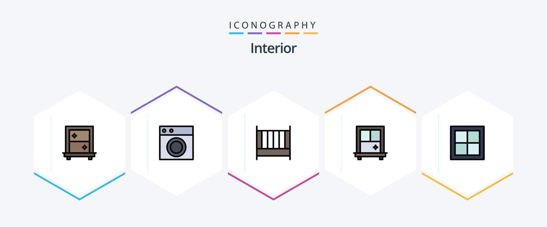 Interior 25 FilledLine icon pack including room. house. bed. home. window vector