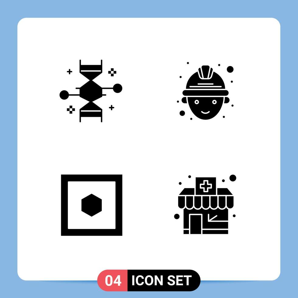 Set of 4 Vector Solid Glyphs on Grid for chromosome shape genetic modification miner chemists shop Editable Vector Design Elements