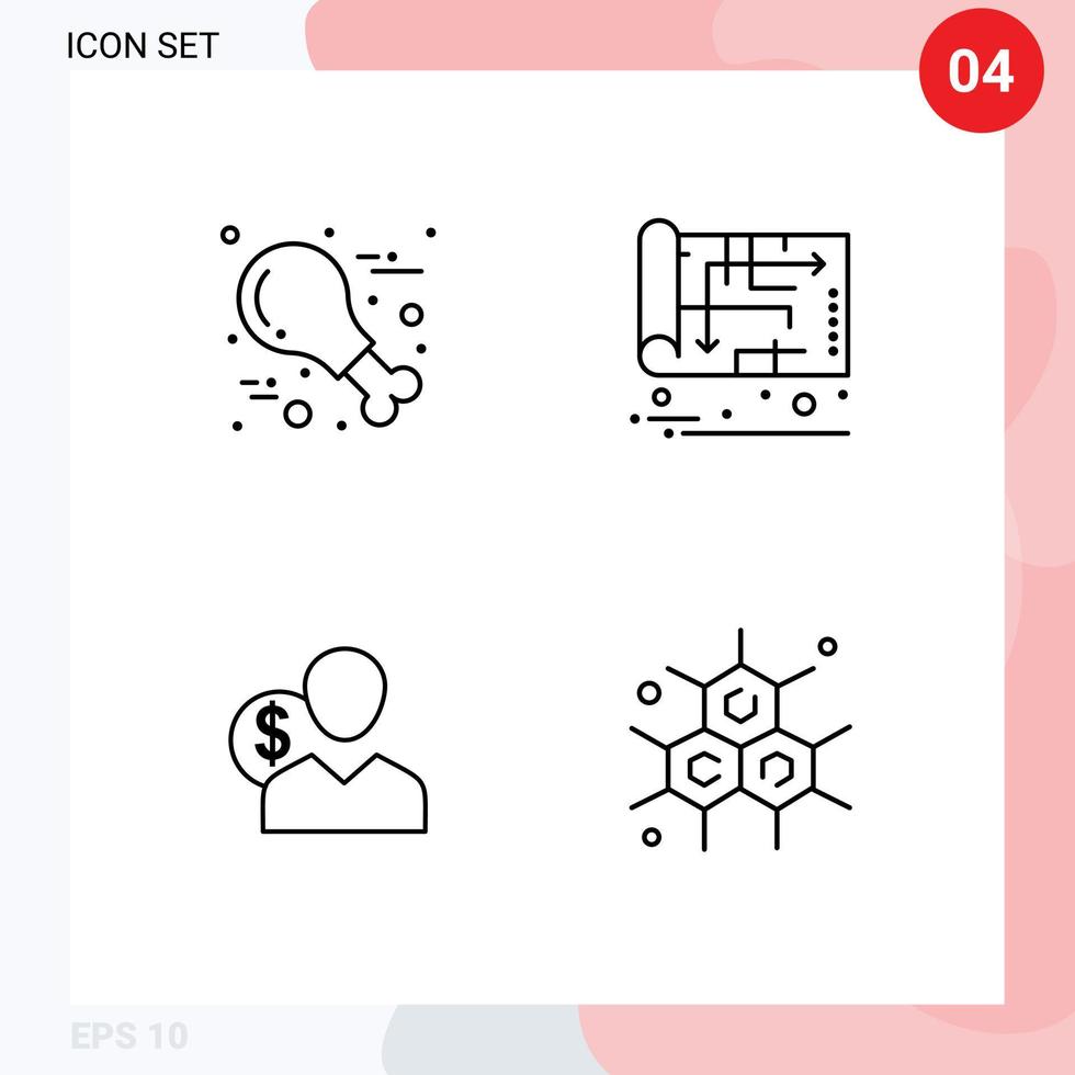 paquete de 4 modernos signos y símbolos de colores planos de línea de relleno para medios de impresión web, como los costos de la casa de pavo del cliente de alimentos, elementos de diseño de vectores editables