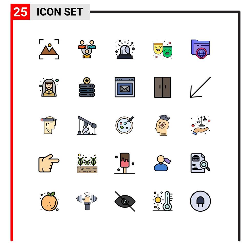 conjunto de 25 iconos de interfaz de usuario modernos signos de símbolos para carpeta fie alarma feliz triste roles elementos de diseño vectorial editables vector