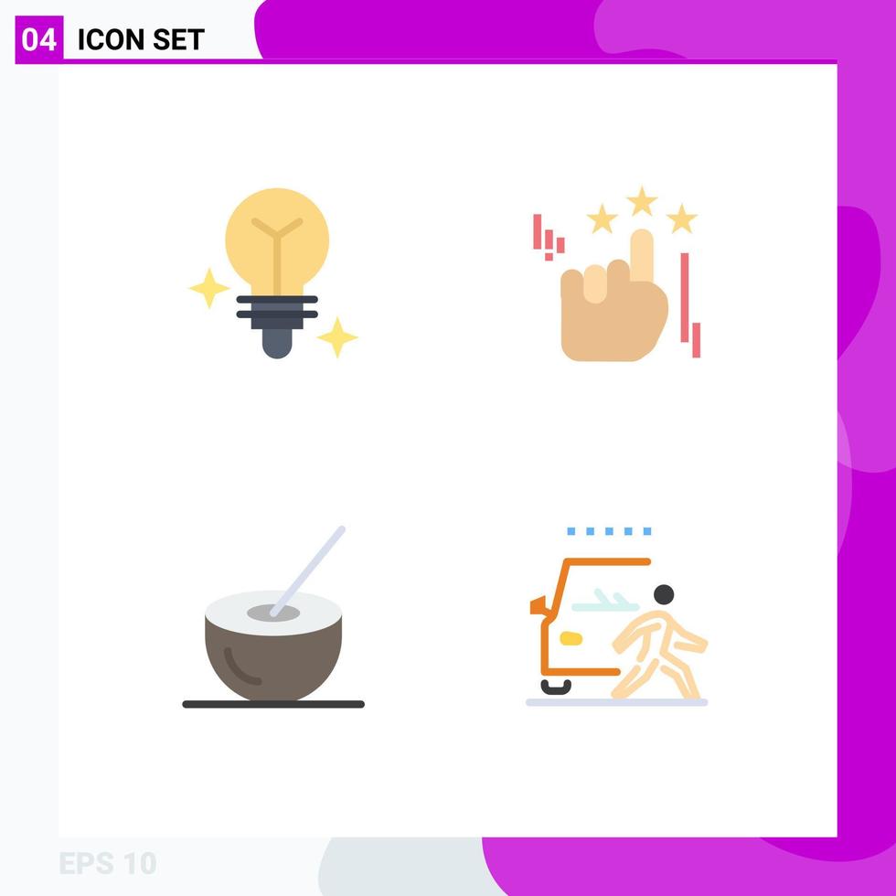 conjunto de pictogramas de 4 iconos planos simples de tazón de mano de bebida de bulbo y elementos de diseño vectorial editables vector