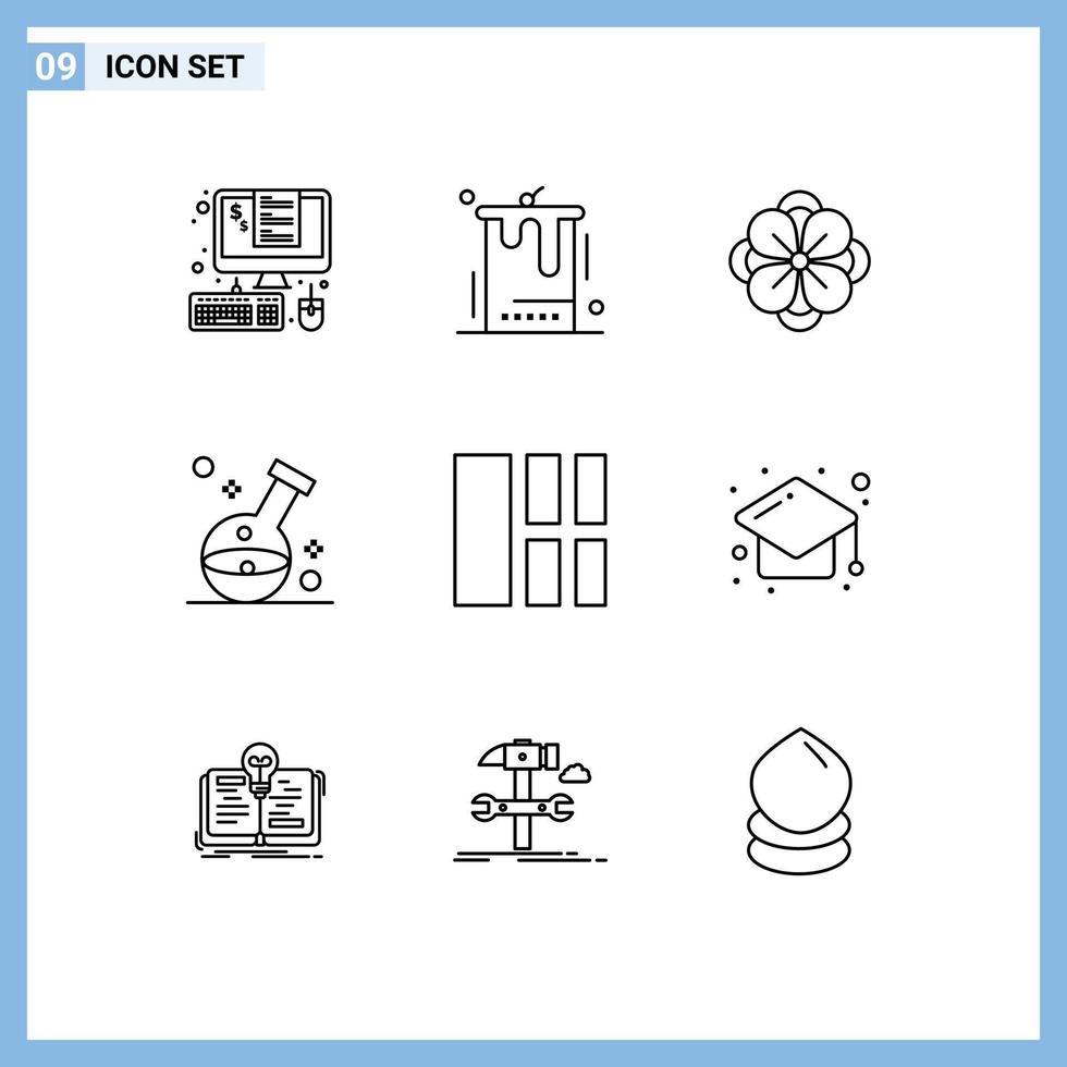 Mobile Interface Outline Set of 9 Pictograms of laboratory healthcare party health flower Editable Vector Design Elements
