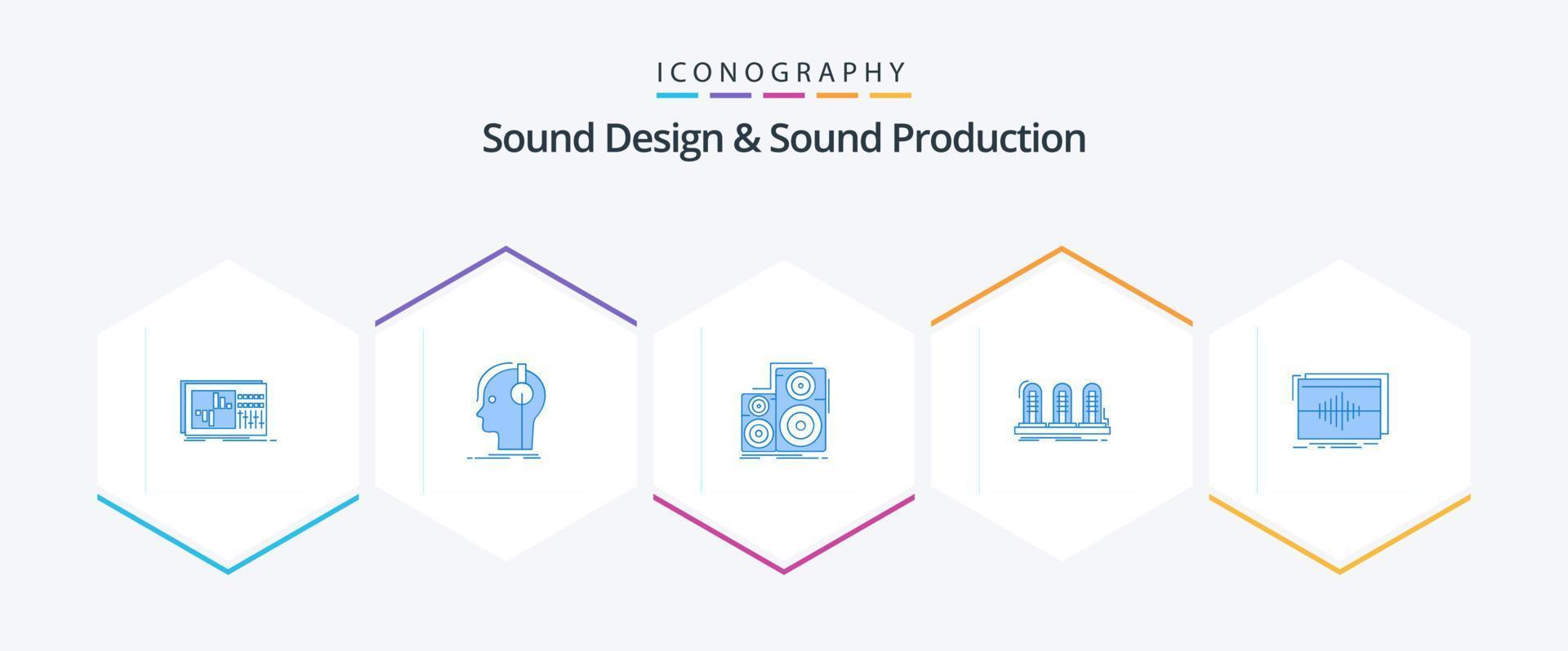 Sound Design And Sound Production 25 Blue icon pack including lamp. amplifier. producer. studio. monitor vector