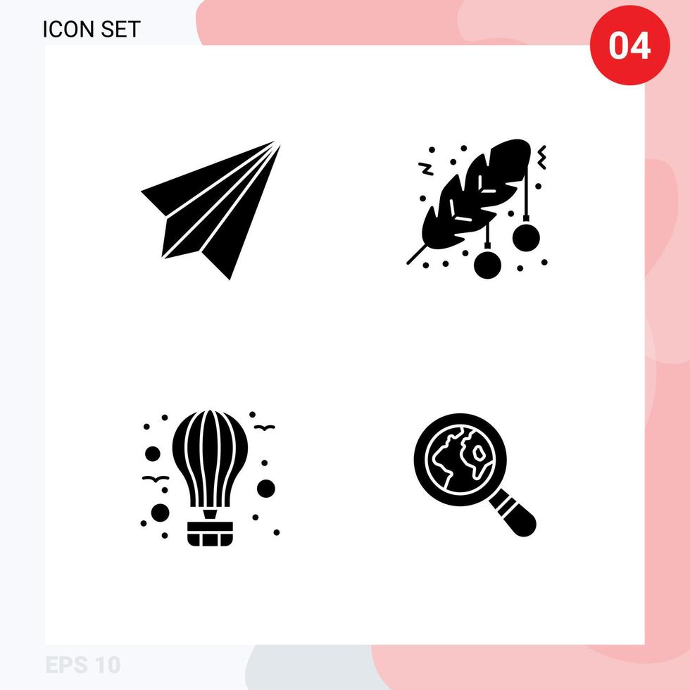 Mobile Interface Solid Glyph Set of 4 Pictograms of communication leaf receive christmas balloon Editable Vector Design Elements