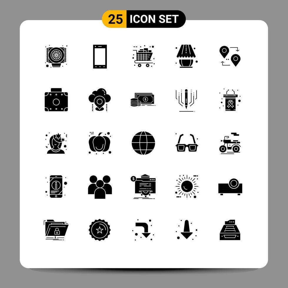 25 User Interface Solid Glyph Pack of modern Signs and Symbols of map lighting black friday light home decorate Editable Vector Design Elements
