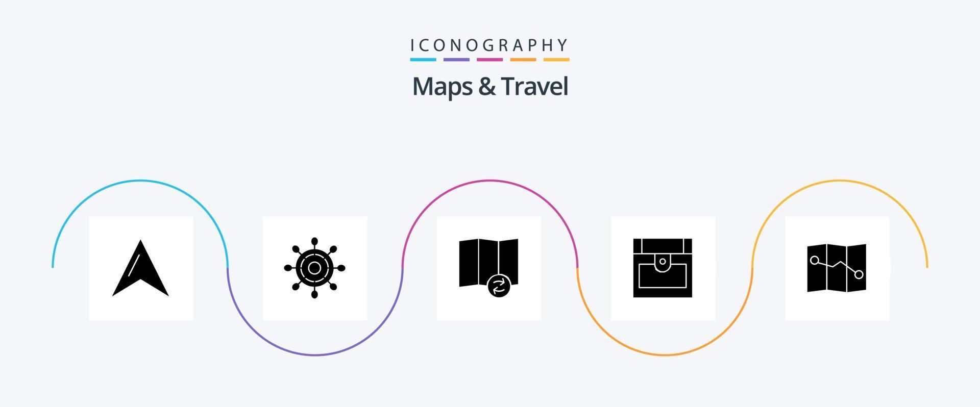 Maps and Travel Glyph 5 Icon Pack Including . synchronize. map vector