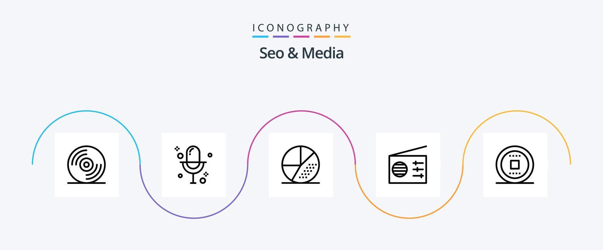 paquete de iconos seo y media line 5 que incluye parada. control. medios de comunicación. señal. medios de comunicación vector