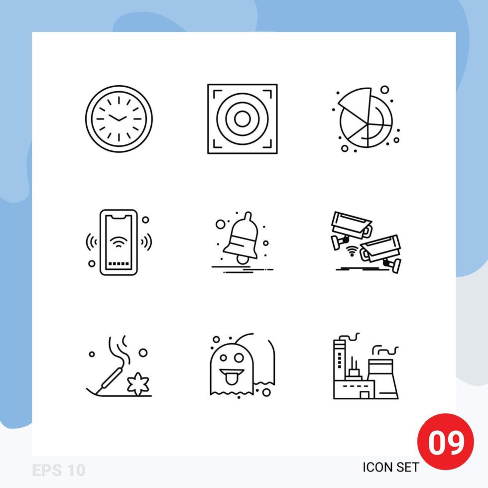 Outline Pack of 9 Universal Symbols of notify bell pie smart wifi Editable Vector Design Elements