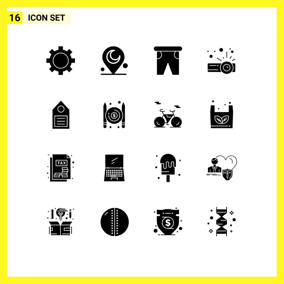 16 User Interface Solid Glyph Pack of modern Signs and Symbols of environment eco holiday projector device Editable Vector Design Elements