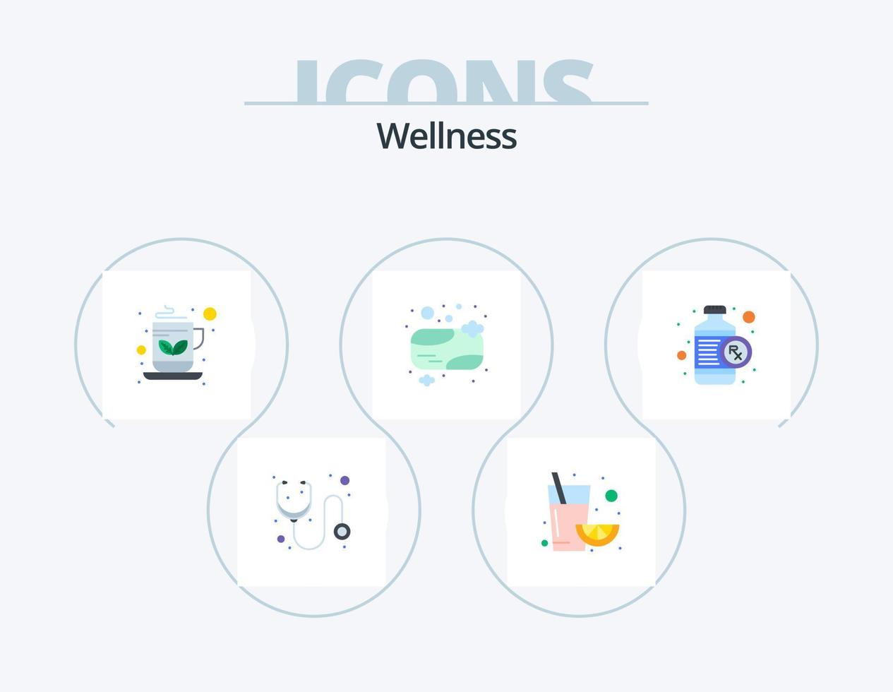 Wellness Flat Icon Pack 5 Icon Design. medical. bottle. coffee. clean. bath soap vector